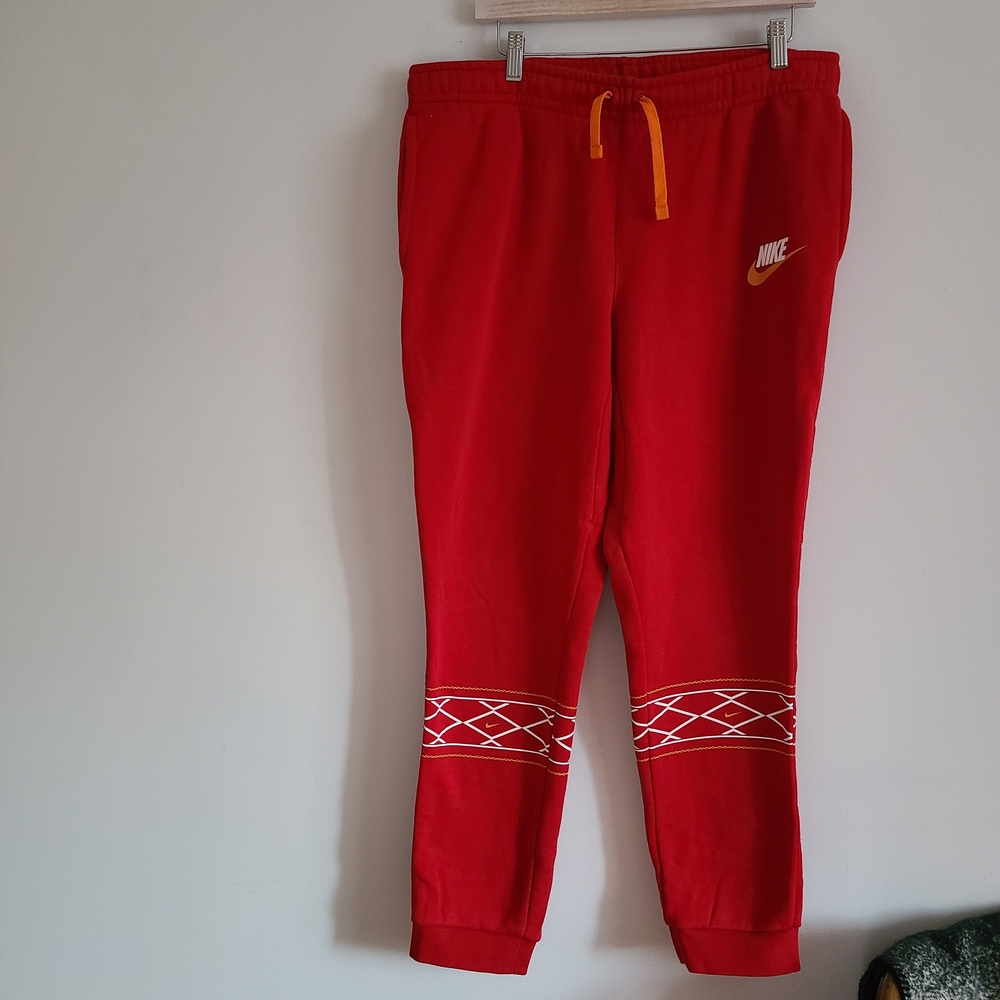 Nike Men Red Sweatpants with White and Orange Accents Size L